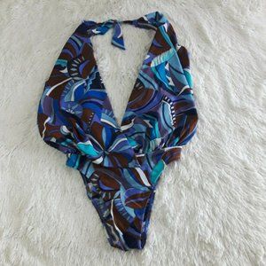 Gottex Multicolor Deep Plunge Halter Swimsuit